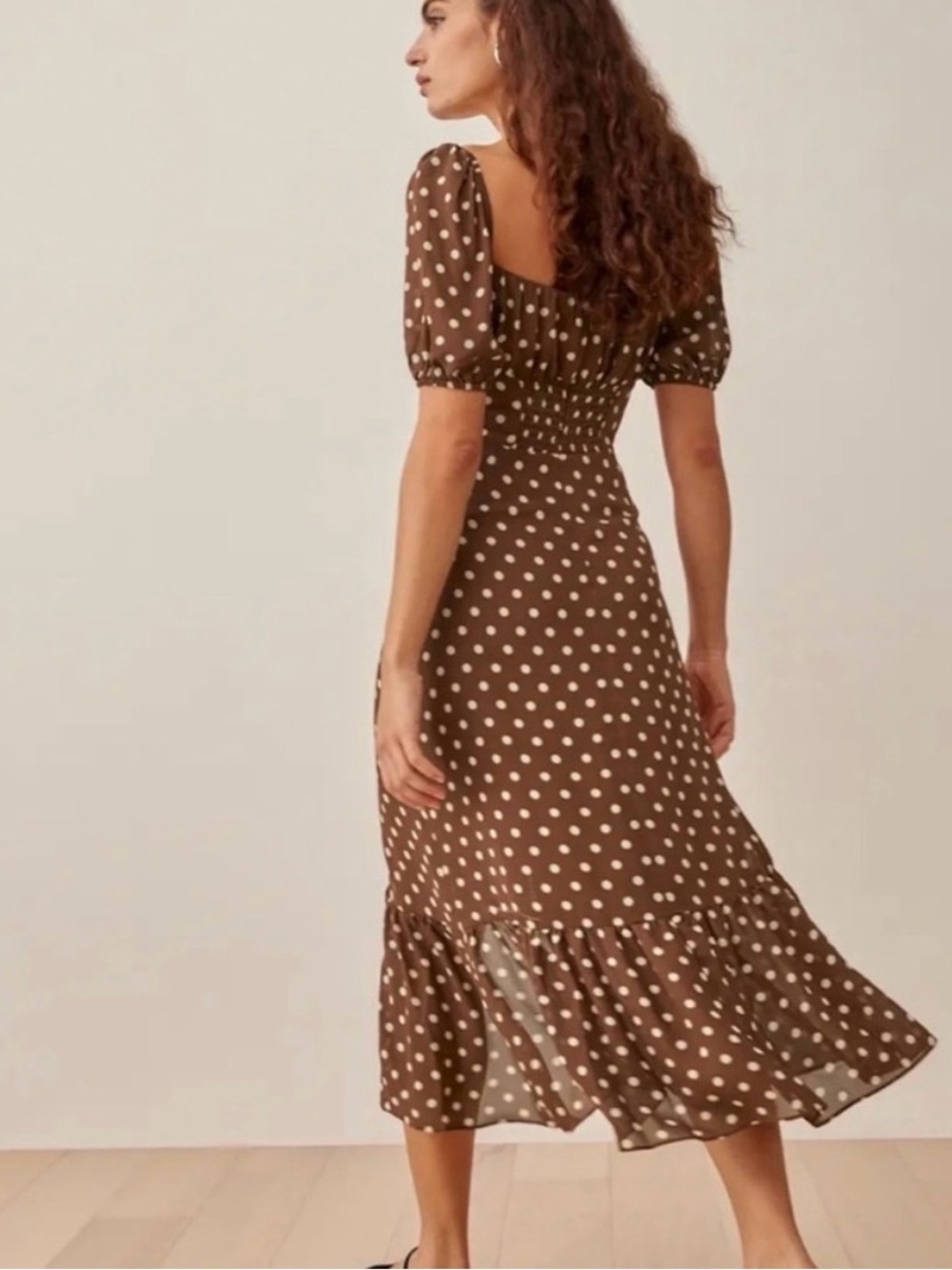 Reformation Charles Brown and White Polka Dot Midi Dress - Picture 4 of 10